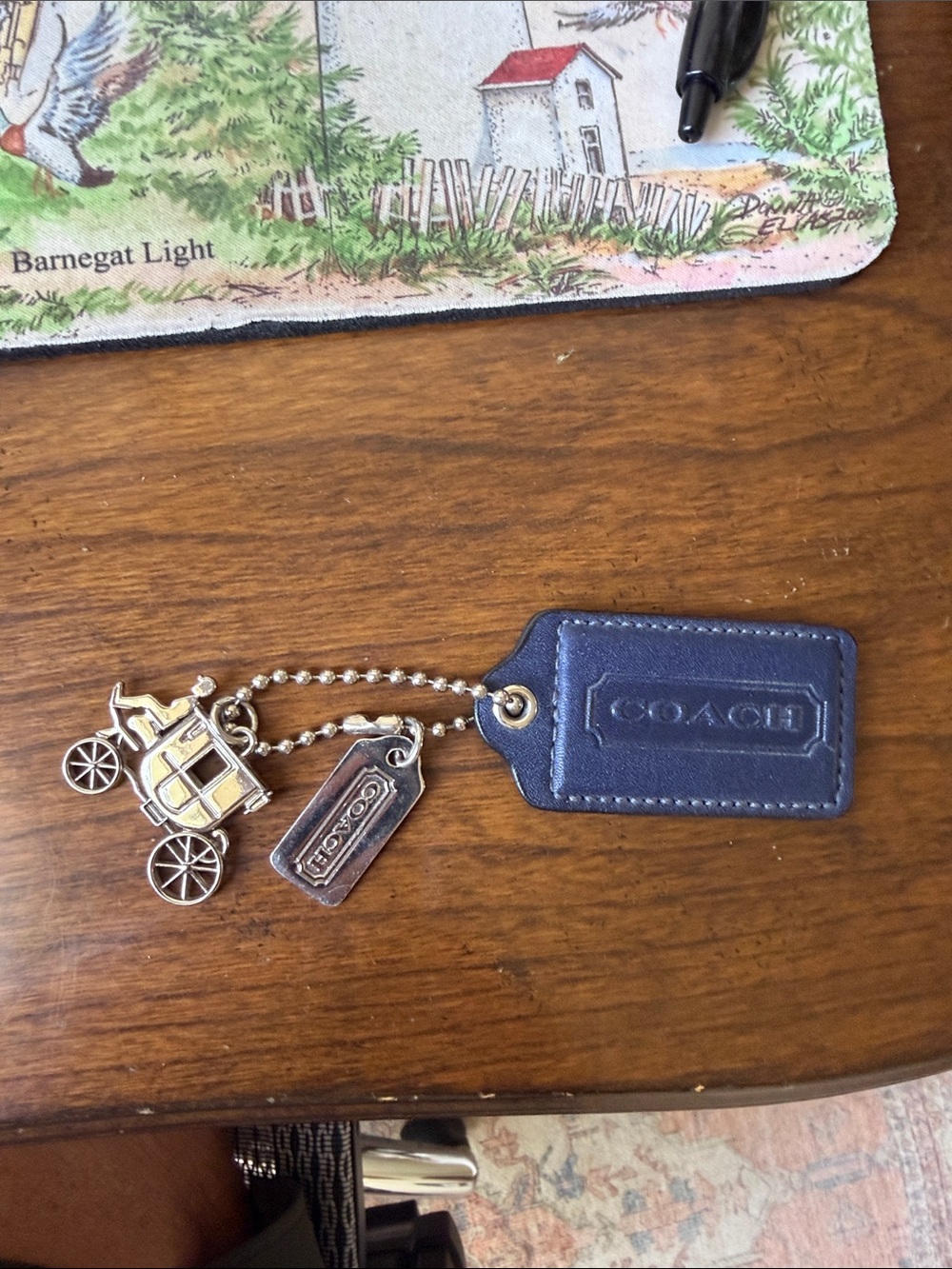 Coach Accessories Navy Leather Hang Tag silver tone Carriage Charms.